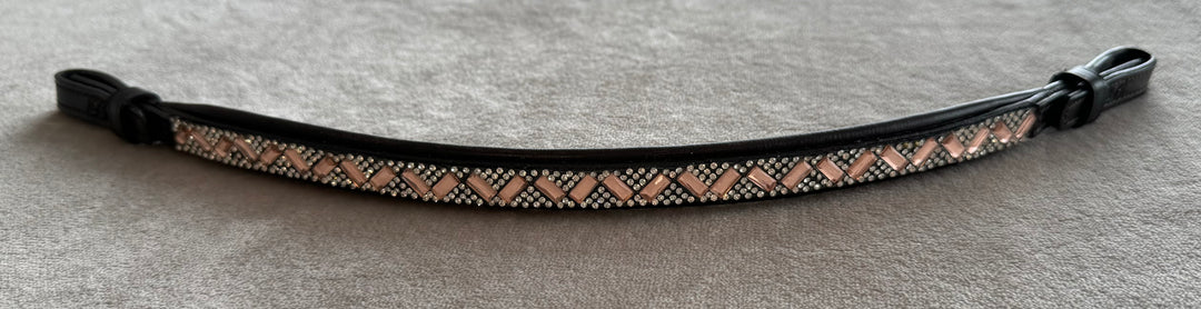 #105 Leather Browband w/Peach & Crystals in a Chevron Pattern, Edged in Crystals