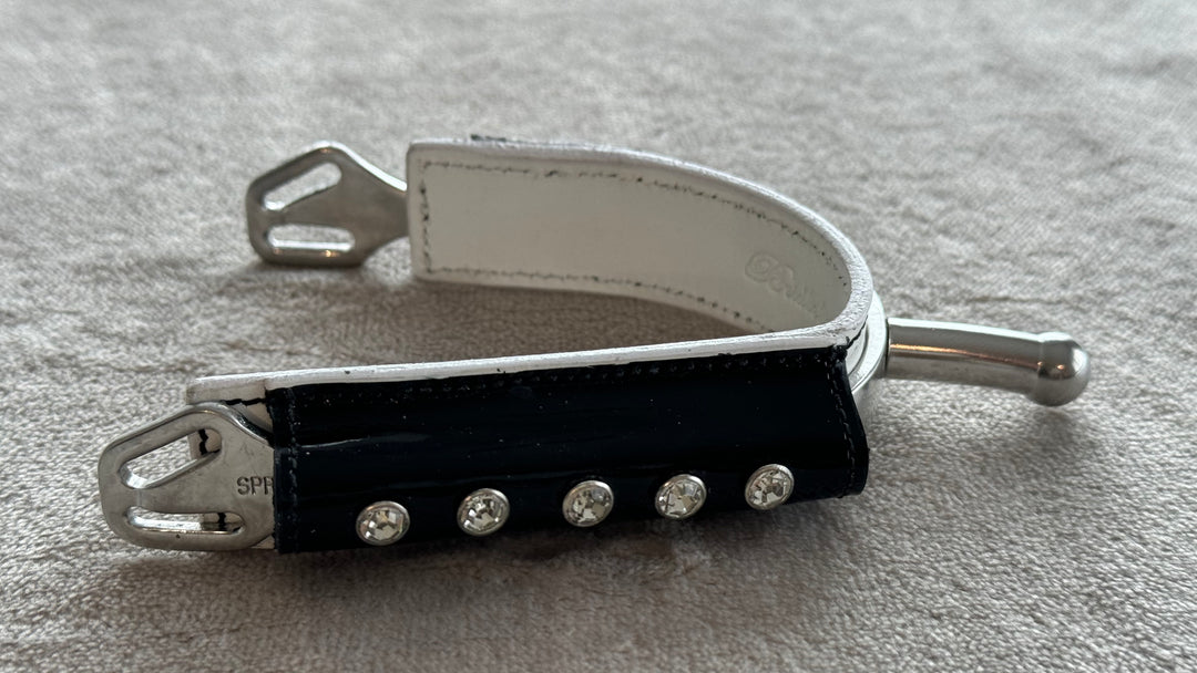 Black & White Patent Leather Spur Covers w/Crystals