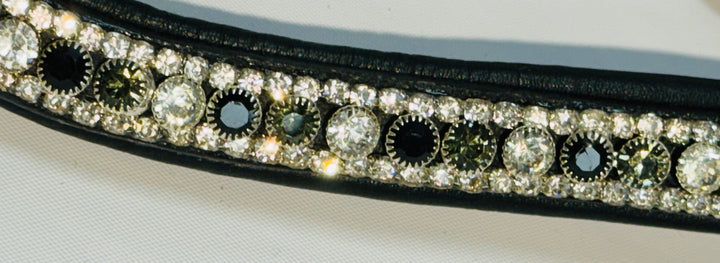 # 102 Crystal Browband Row of Black/Gray/Crystals w/Crystals on Top & Bottom