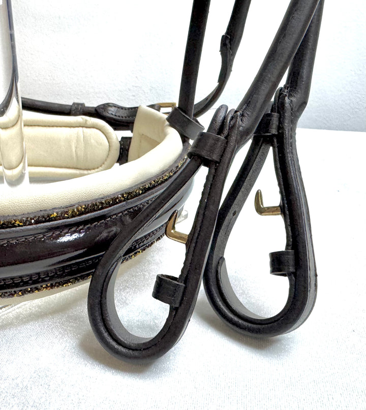 #56 X-Padded Rolled Double w/Patent Leather Nose w/Sparkle Trim,Channel Crown, Ruby Brow, Sets of Reins