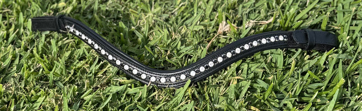#206  Black Leather Browband w/ Black & Clear Crystals