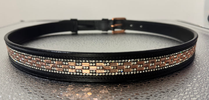 Women's Brown Leather Belt w/Peach Rectangle Crystal Design