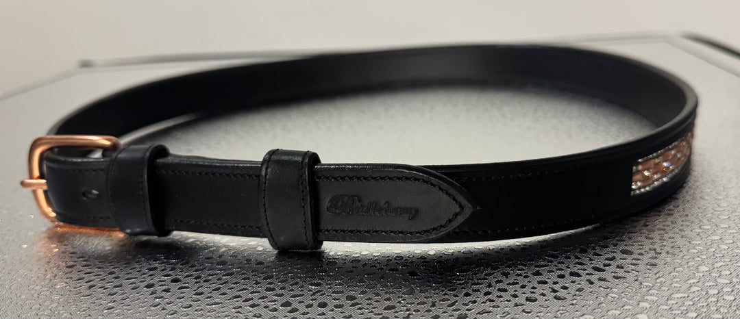 Women's Brown Leather Belt w/Peach Rectangle Crystal Design