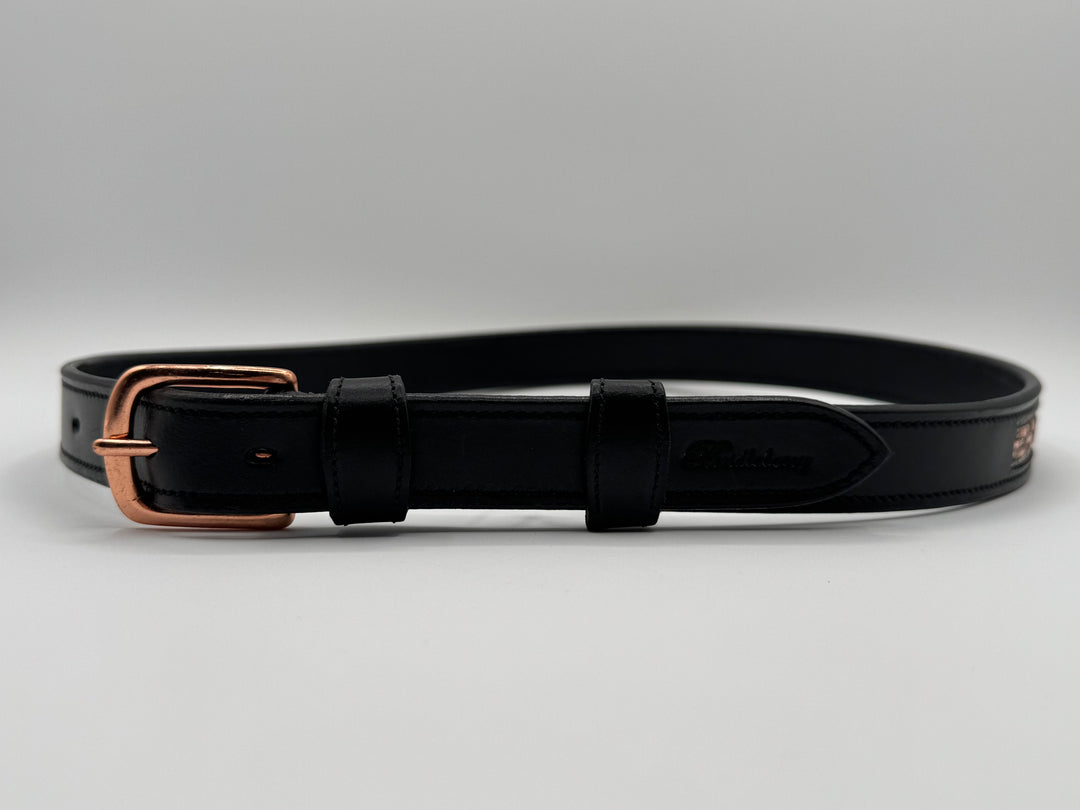 Women's Brown Leather Belt w/Peach Rectangle Crystal Design