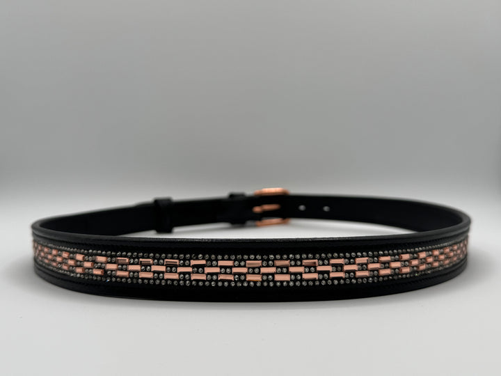 Women's Brown Leather Belt w/Peach Rectangle Crystal Design