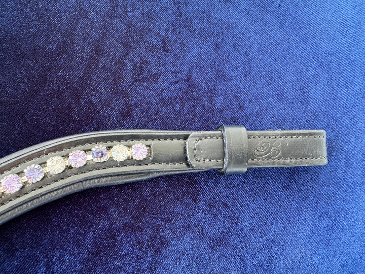 #111 Leather Browband  in Crystal /Lavender /Purple Single Row "U"Shaped Design - Bridleberry Leather Tack Co. 