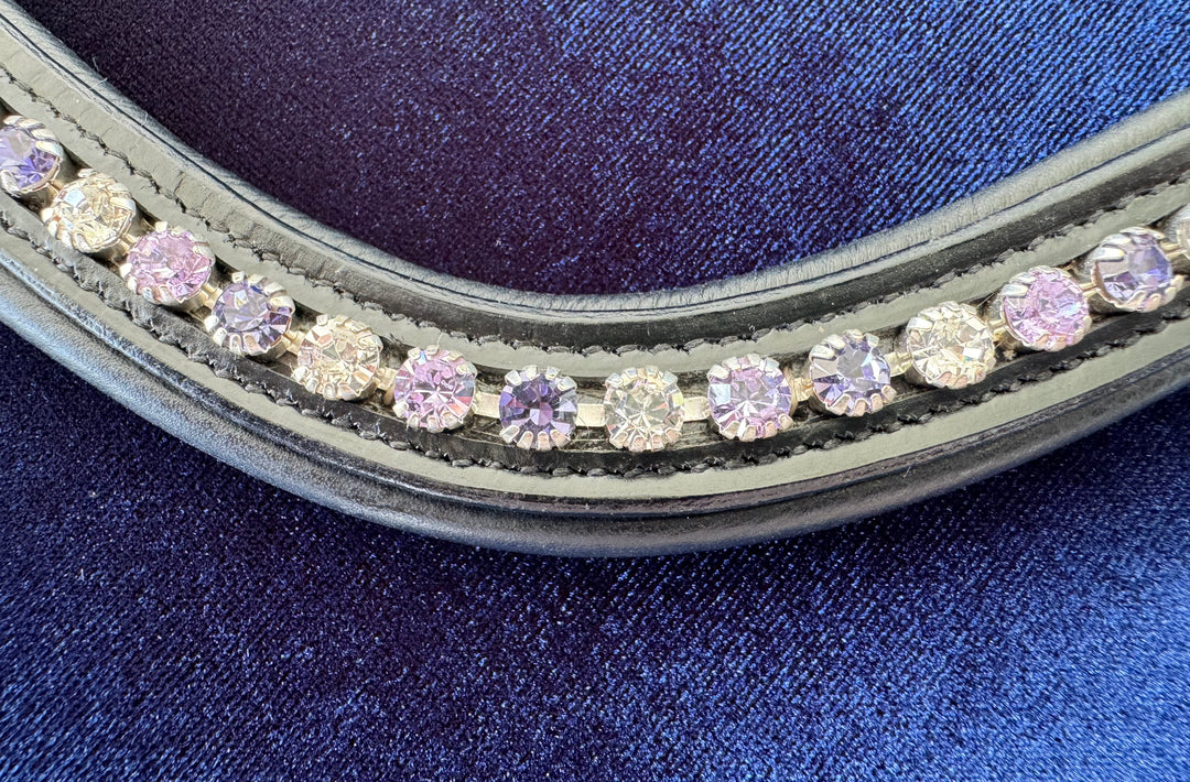 #111 Leather Browband  in Crystal /Lavender /Purple Single Row "U"Shaped Design - Bridleberry Leather Tack Co. 