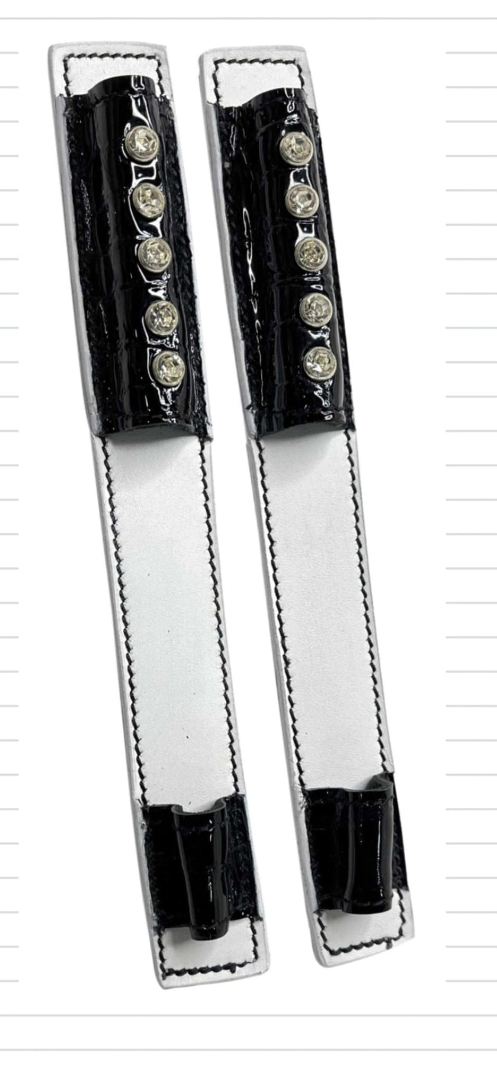 Black & White Patent Leather Spur Covers w/Crystals