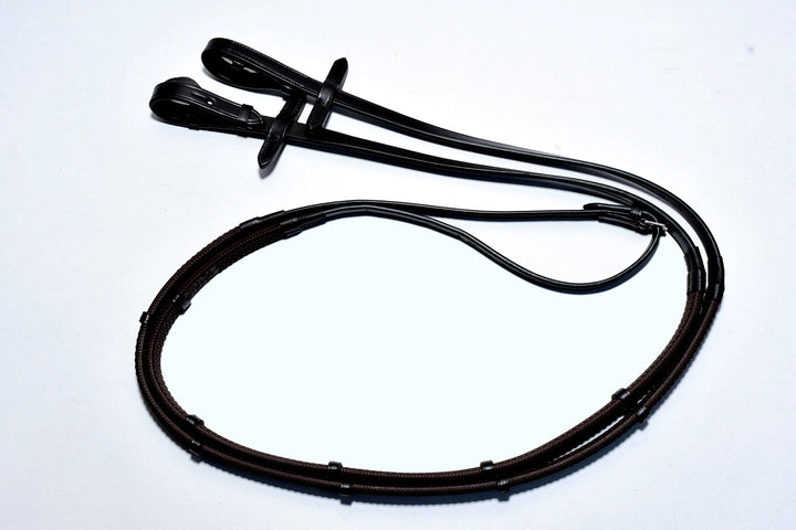 Rubber Sport Horse Reins w/Stops Full Grain English Leather