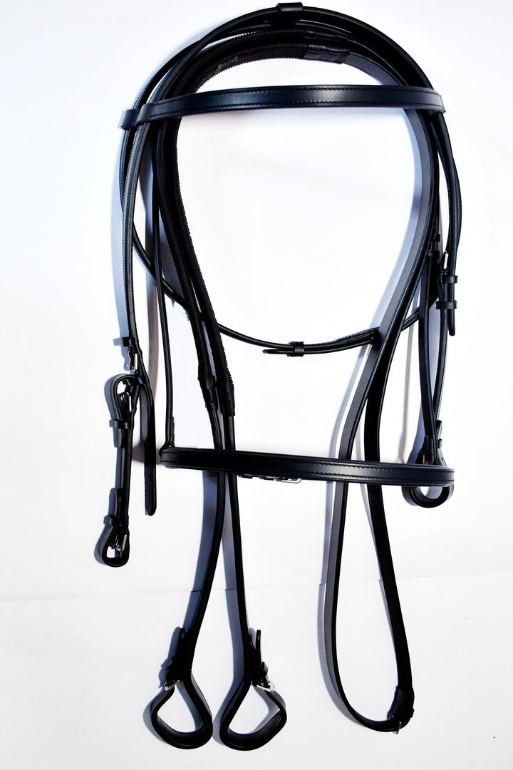 Racing Tack-Leather Set,Headstall,Noseband, Rubber/Leather Reins - Bridleberry Leather Tack Co. 